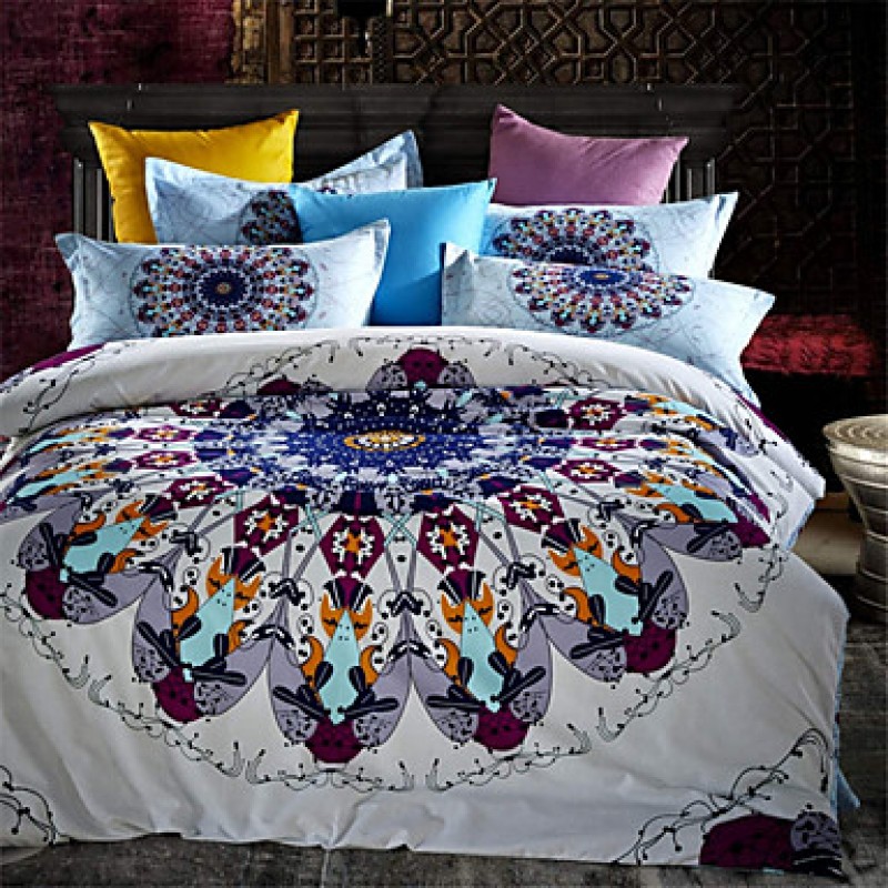  Bedding Set Warm Cotton Satin Bed Cover Sheet Set Mandala Queen Size 4pcs