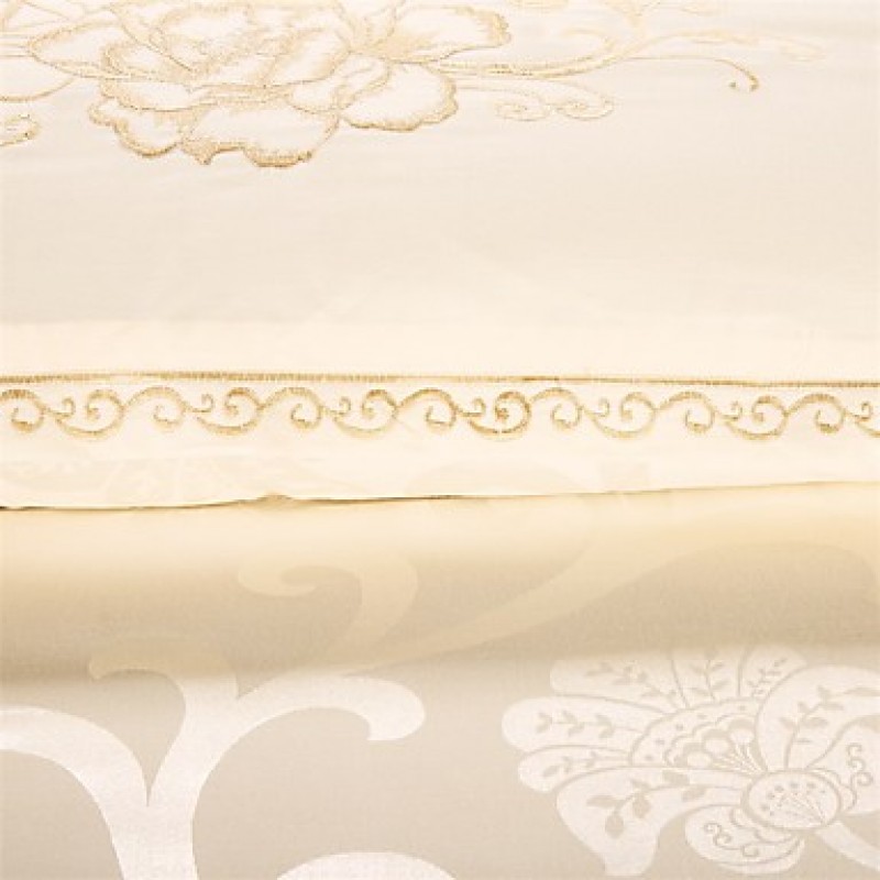 Luxury Jacquard Silk Cotton Blend 4pcs Duvet Cover Bed Sheet Pillowcase Bed Linen