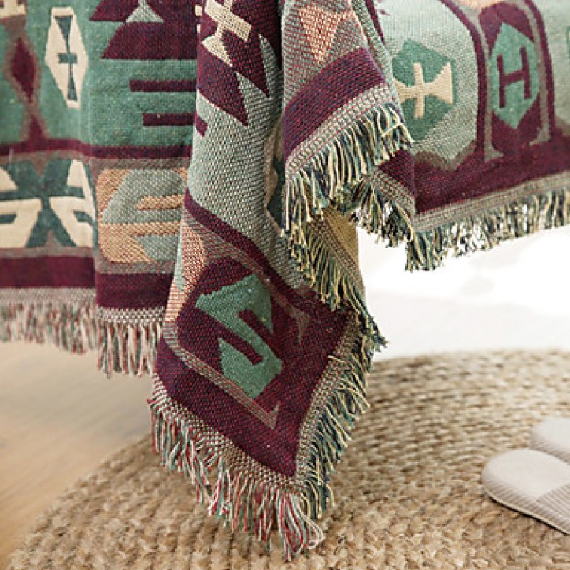 Green Cotton Check Thickening Line Decorative Carpet Sofa Towel Blanket