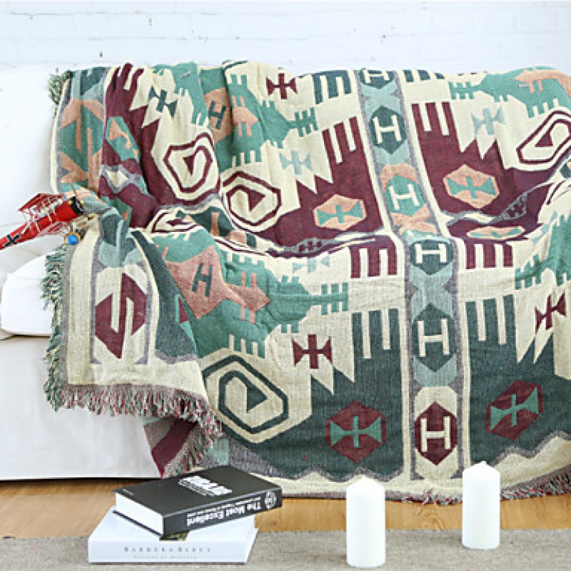 Green Cotton Check Thickening Line Decorative Carpet Sofa Towel Blanket