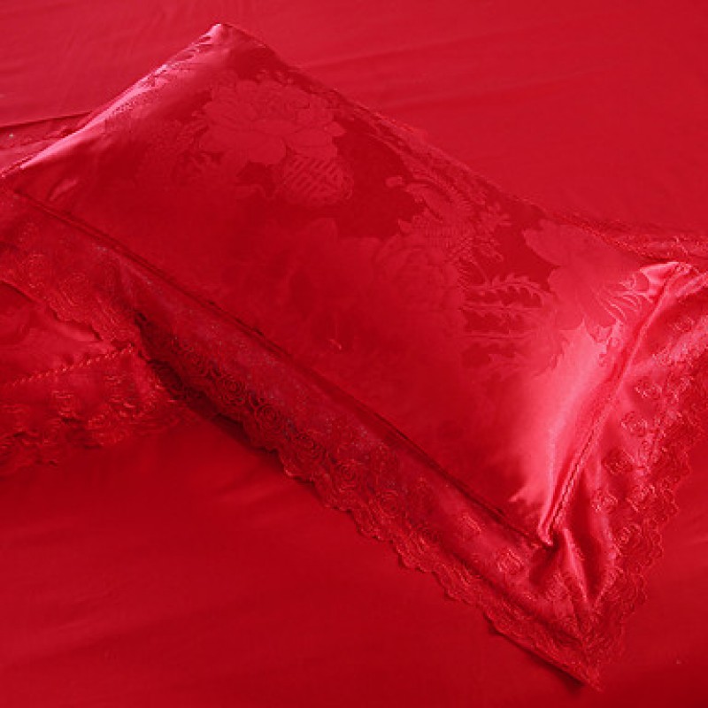 Bedding Set Red Queen King Size Luxury Silk Cotton Blend Lace Duvet Cover Sets Jacquard Pattern